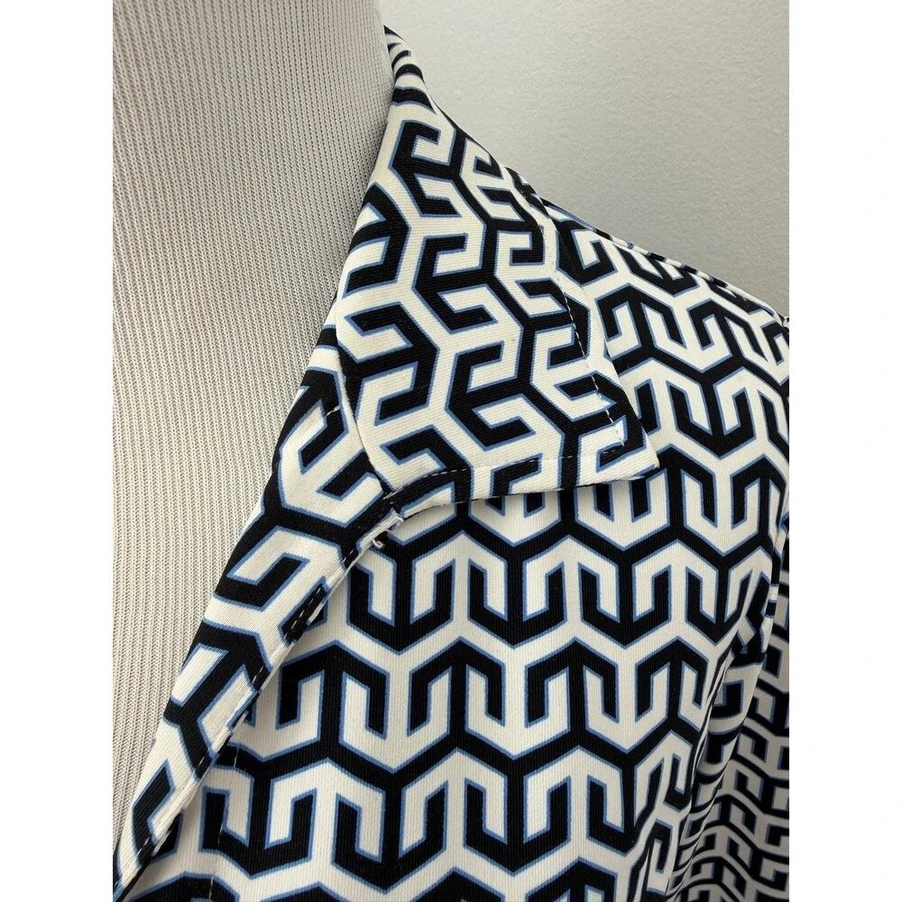 J. McLaughlin Dress‎ Catalina Cloth 3/4 Sleeve Blue/ White Geometric Dress XS - Picture 3 of 11